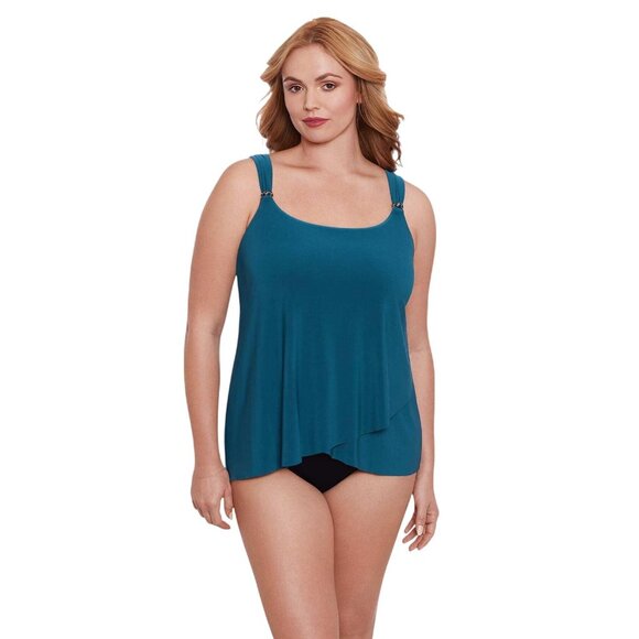 NWT Miraclesuit Womens Plus Size Razzle Dazzle Tankini Top Nova Blue Green 20W